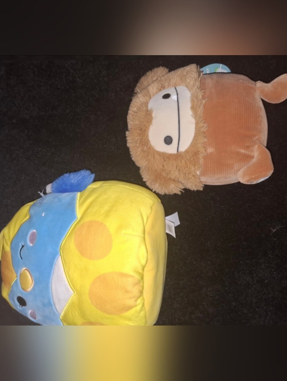 Squishmallows Blue & Yellow Pizza Monster and Brown Furry Sloth Duo